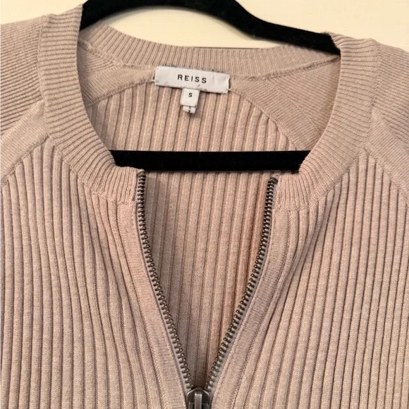 Reiss Cream Ribbed Zip-Up Dress - Picture 3 of 5